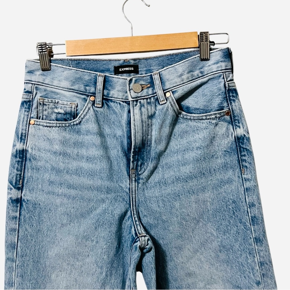 Express Jeans Size 0 Straight Ankle High Rise Ripped - Picture 6 of 9